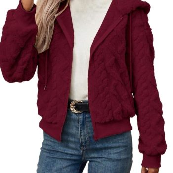 Women's winter coat Women's Casual Solid Color Fleece Hooded Jacket