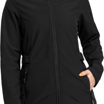 Women's Softshell Jacket with Removable Hood, Insulated Windbreaker Waterproof Warm Fleece Lined Coat
