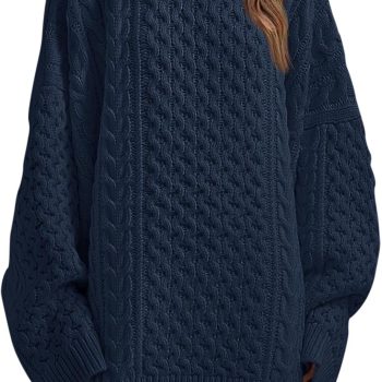 Womens Oversized Sweaters Chunky Cable Knit Crewneck Long Sleeve Loose Tunic Sweater Tops