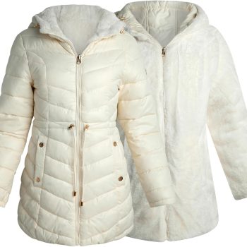 Womens Puffer Jacket - Faux Fur Lined Long Coat Winter - Insulated Reversible Hooded Winter Jacket for Women