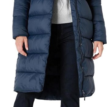 womens Lightweight Full-Zip Water-Resistant Long Cocoon Puffer Winter Coat