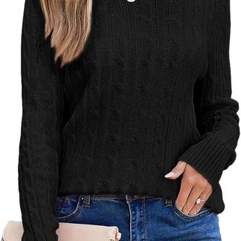 Womens Cable Knitted Old Money Pullover Sweater Crewneck Business Casual Long Sleeve Tops