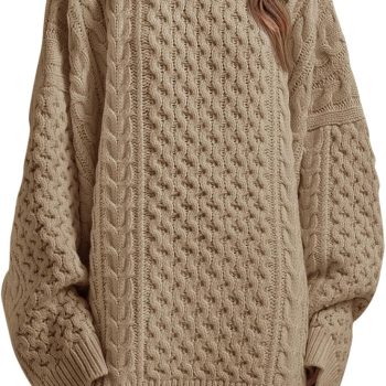 Womens Oversized Sweaters Chunky Cable Knit Crewneck Long Sleeve Loose Tunic Sweater Tops